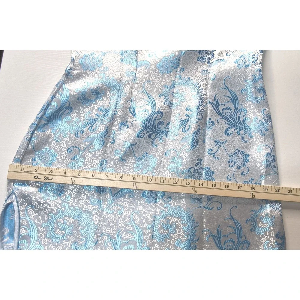Whitby Cheongsam Dress Women Size 38 Silver Blue‎ Floral Brocade Qipao Maxi - Picture 10 of 12